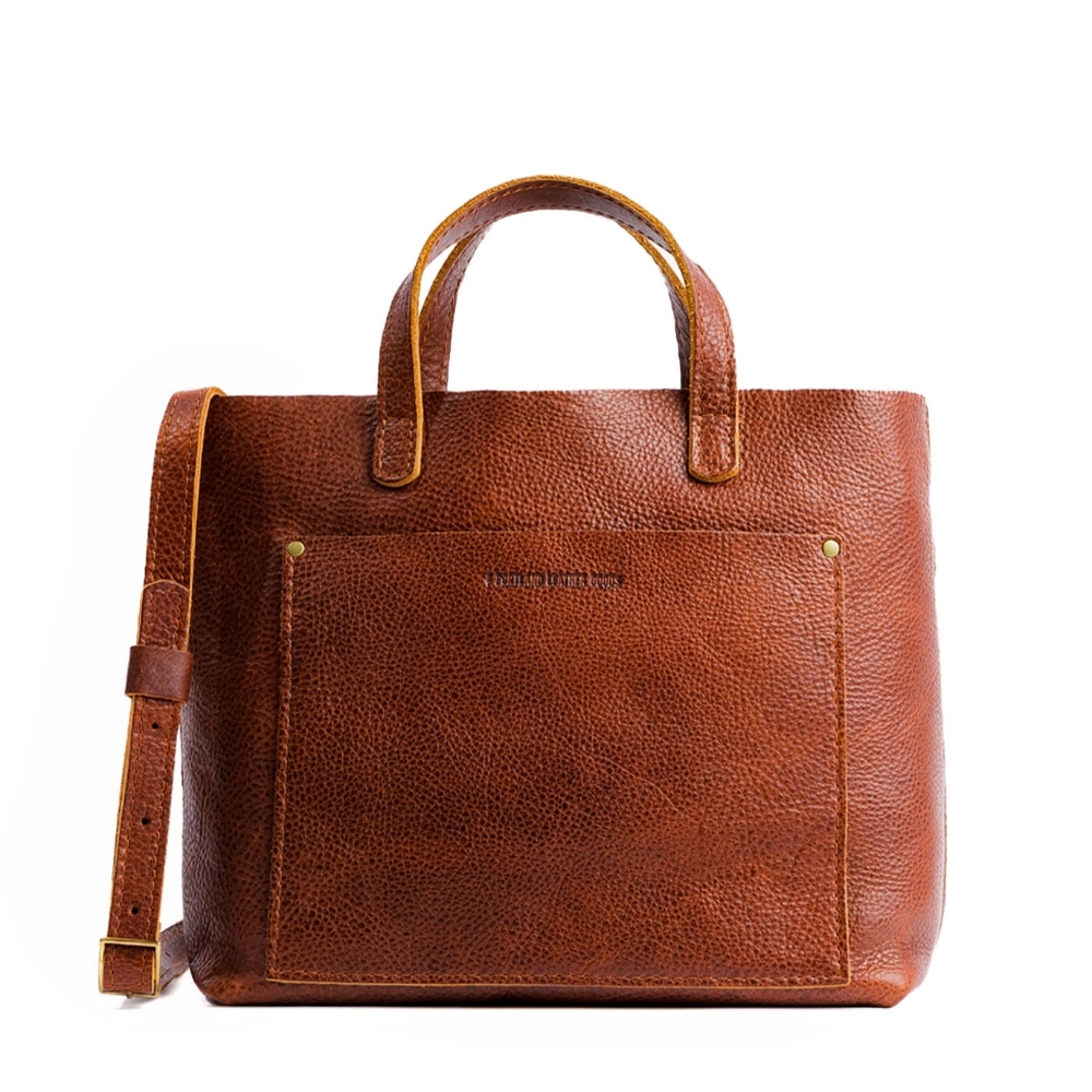 Portland Leather Goods Medium Crossbody Tote in Nutmeg, snaps added